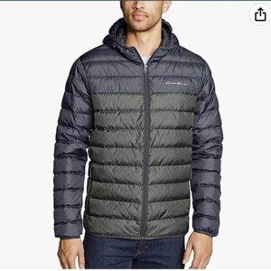 Eddie Bauer Men's Dark Smoke Cirruslite Down Hooded Puffer Jacket Size XL